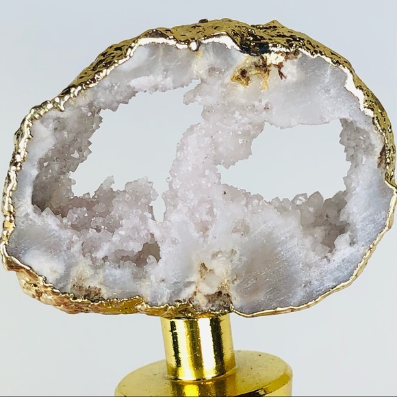 Clear Crystal Quartz Druzy Geode gold plated wine bottle stopper topper stone - Picture 13 of 13